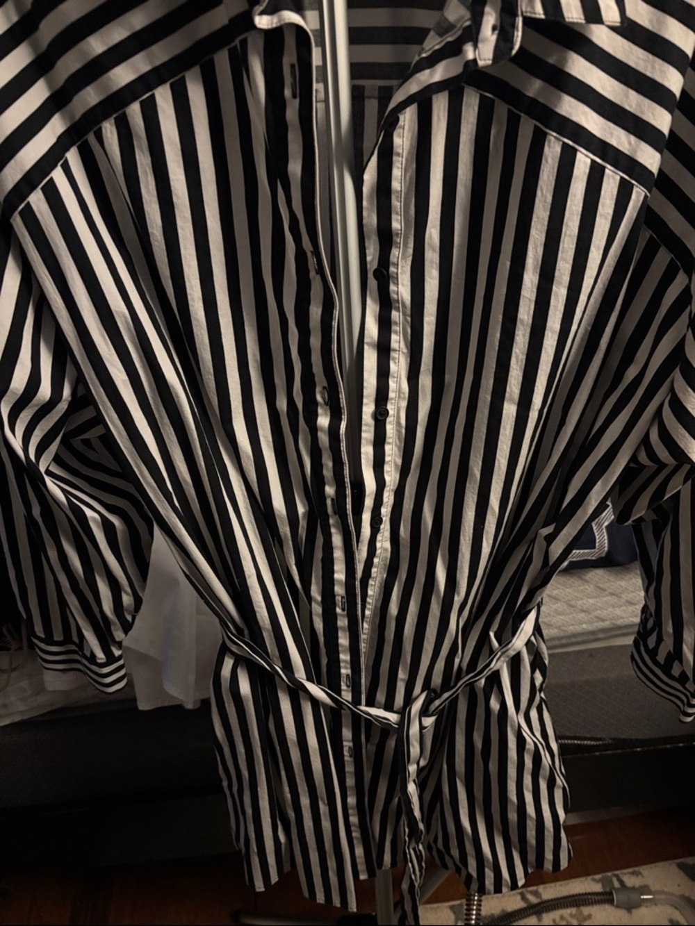 Express Black/ White Striped Oversized Women's Mini Dress Shirt